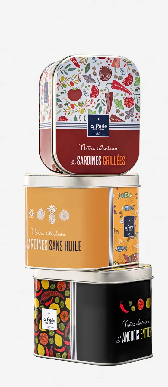 Packshot détouré de 3 boites de sardines sur fond blanc